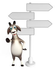 fun Goat cartoon character with way sign