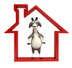 fun Goat cartoon character with home sign