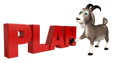 Goat cartoon character with plan sign