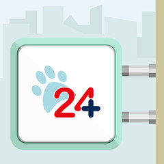 Twenty four available medical help. Veterinary.  Signboard concept.