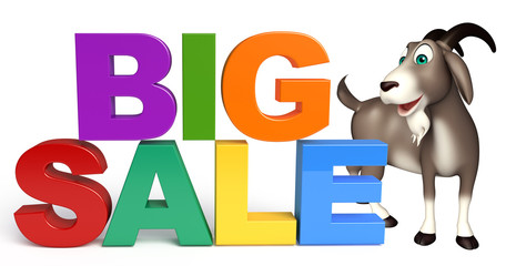 fun Goat cartoon character with big sale sign