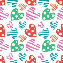 Foto auf Leinwand Seamless vector pattern with hearts. Background with colorful hand drawn ornamental symbols. Decorative repeating ornament. Series of Love Seamless Patterns. © Valentain Jevee