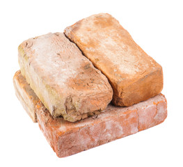 stack of old red bricks. isolated on white background