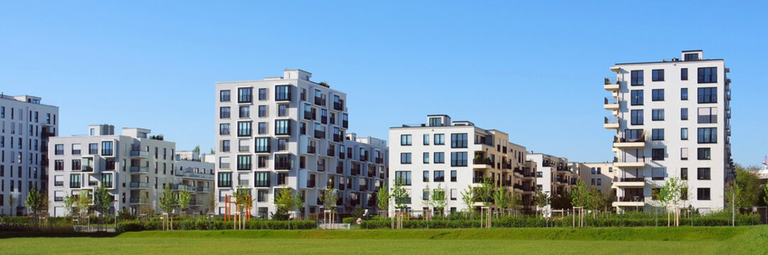 Panorama einer neuen Wohnanlage in M&uuml;nchen