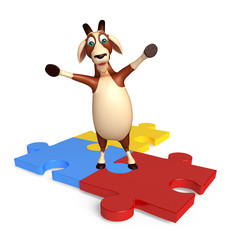 cute Goat cartoon character with puzzle