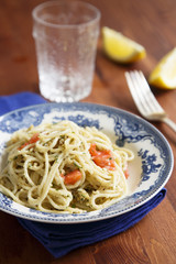 Pasta with smoked salmon and lemon pesto sauce
