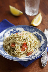 Pasta with smoked salmon and lemon pesto sauce