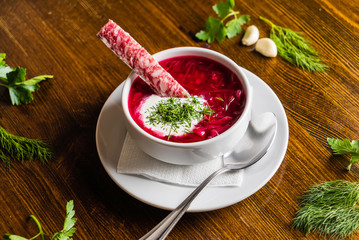 Traditional russian beetroot soup