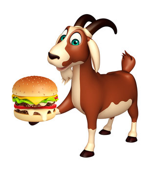 fun Goat cartoon character with burger