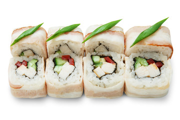 Set of sushi rolls isolated at white