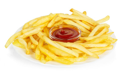 French fries with sauce isolated on white 