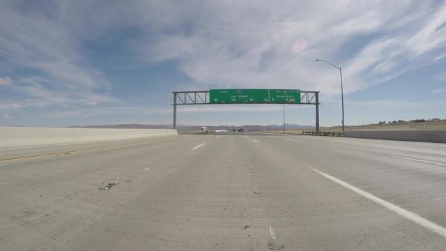 Las Vegas freeway sign on Interstate 15 near Barstow, California.