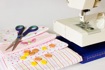 Sewing machine and sewing items.