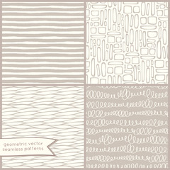Hand drawn geometric seamless patterns set