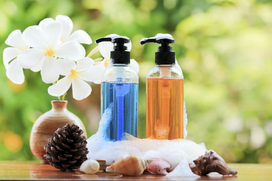 Body care product,shower,shampoo,lotion and Frangipani or plumer
