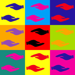 Hand sign. Pop-art style icons set