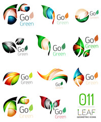 Set of colorful geometric leaves created with flowing wavy elements