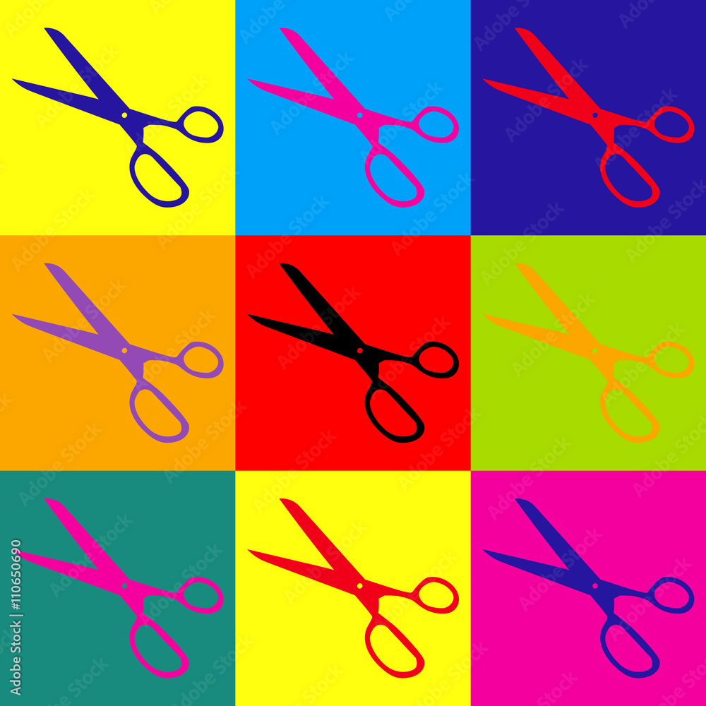 Poster scissors sign. pop-art style icons set