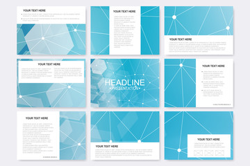 Big set of vector templates for presentation slides. Modern graphic background molecule structure and communication. Medical, science, chemistry, technology design