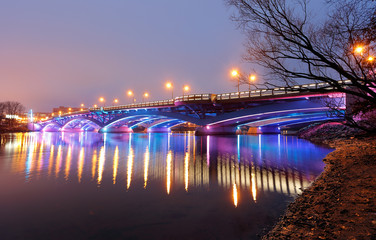 Kenneth F. Burns Memorial Bridge connecting Worcester and Shrewsbury at a Winter Dusk, MA.