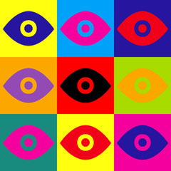Eye sign. Pop-art style icons set