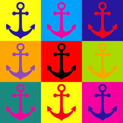 Anchor sign. Pop-art style icons set