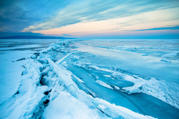 Fototapeta premium a huge crack in the ice of Lake Baikal
