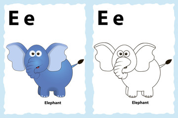 alphabet coloring book page with outline clip art to color. Letter E