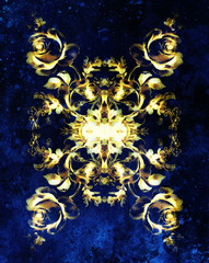 Fototapeta premium Ornamental flower mandala. Rose flover collage. Gold and blue color.
