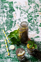 Transparent drink in a glass