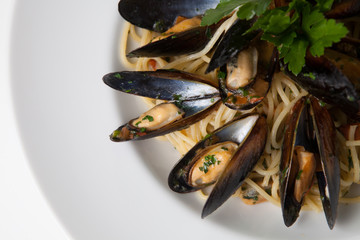 Spaghetti with mussels