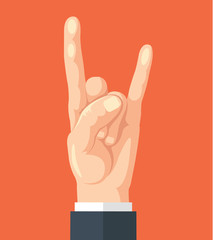 Hand of business person show rock sign. Vector flat cartoon illustration