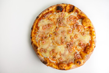 Pizza with pineapples and shrimps