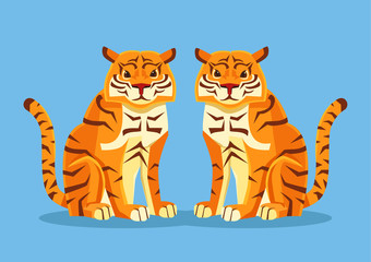 Fototapeta na wymiar Two tigers. Vector flat cartoon illustration
