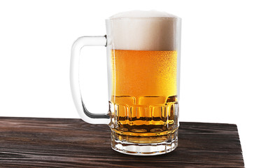 Glass of beer on white background