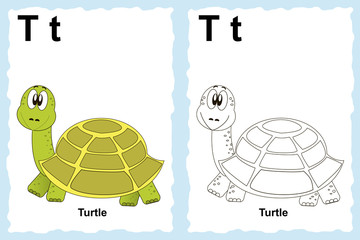 alphabet coloring book page with outline clip art to color. Letter T