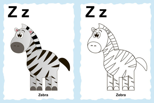 alphabet coloring book page with outline clip art to color. Letter Z