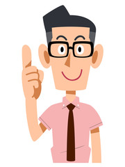 眼鏡をかけて半袖シャツを着たビジネスマンが提案する
