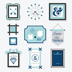 Modern blue wall decoration objects set for design