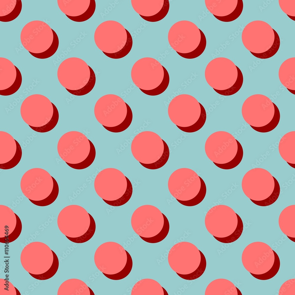 Poster tile vector pattern big polka dots with shadow on mint green background