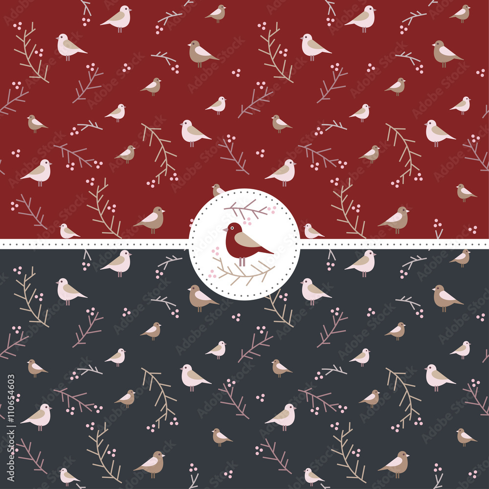 Poster Beautiful set of vector patterns with birds