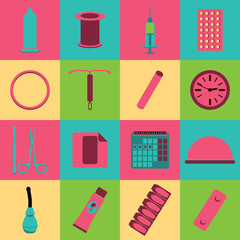 Pregnancy icons set, family and parenthood, contraception - vector