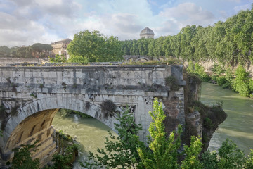 broken bridge in Rome, Italy