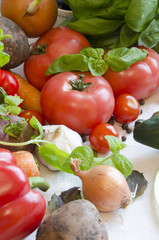 vegetables on white tablecloth