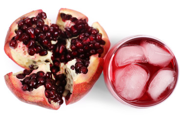 Pomegranate drink with ice isolated on white