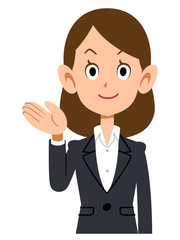 スーツを着た女性が紹介する

