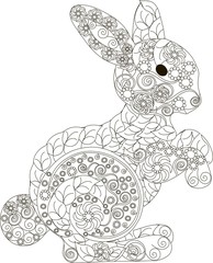 Zentangle, stylized black and white hand drawn rabbit, vector illustration