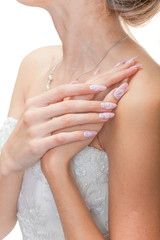 Young bride. hands with beautiful manicure closeup.