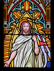 Fototapeta premium Stained Glass - Jesus rising from the grave