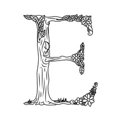 Letter E coloring book for adults vector